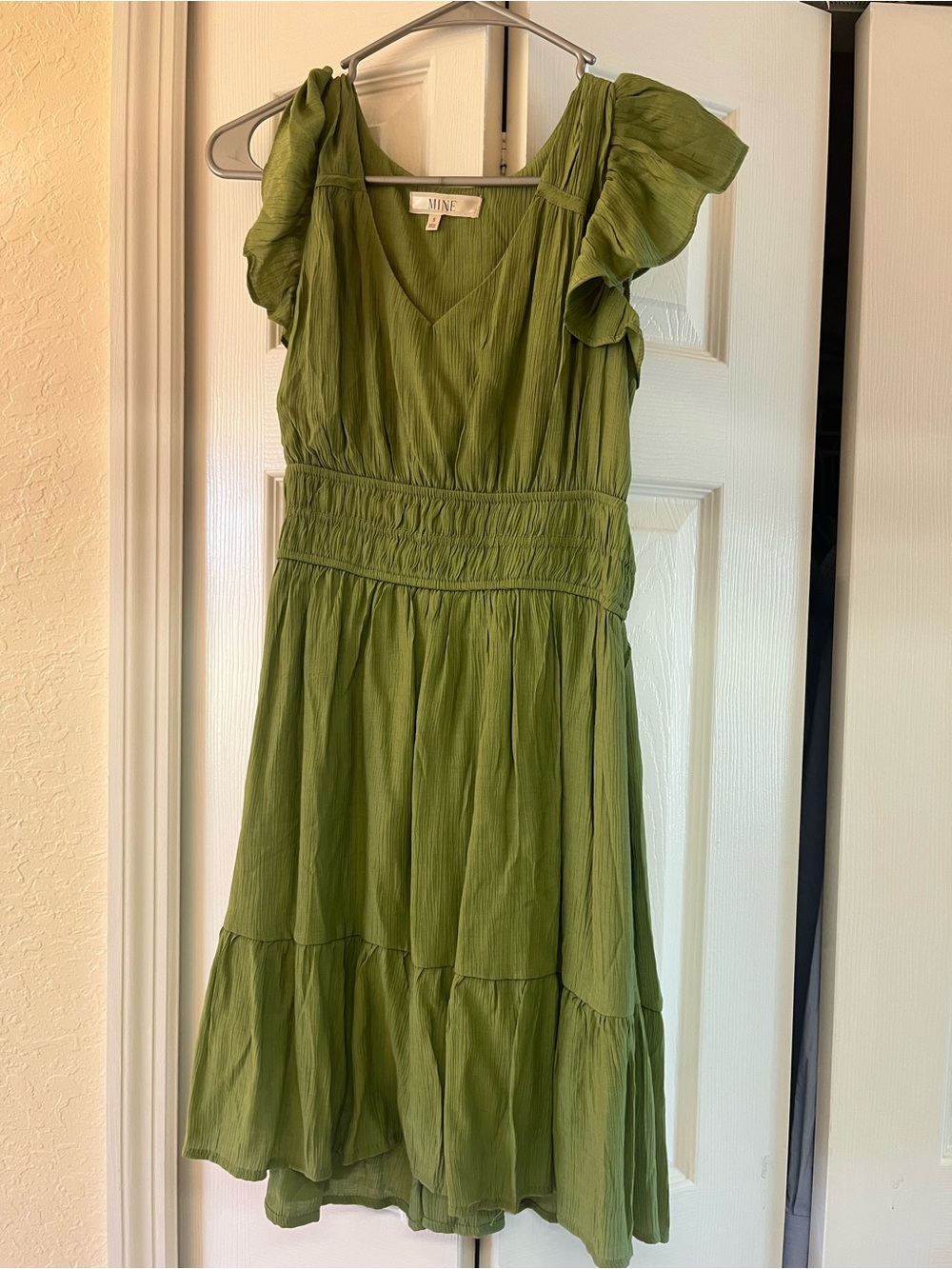 NWOT MINE Olive Green Flutter Sleeve Midi Dress
